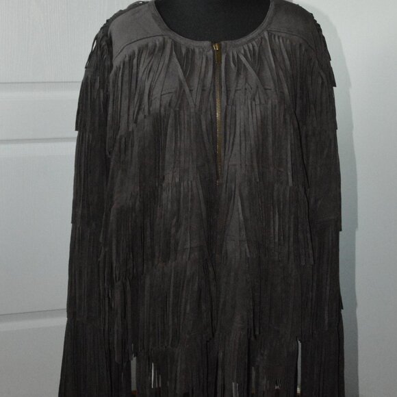 Kate & Malory Fringe Zip Up Jacket Women's size 3X Gray - Picture 1 of 6
